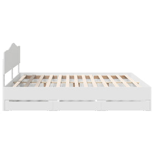 Sängram med låda med huvudgavel Vit 180 x 200 cm Ingenjörsträ