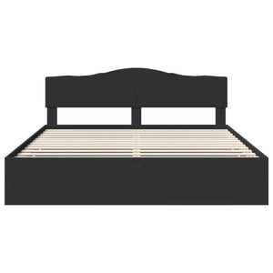 Sängram med låda med huvudgavel Svart 180 x 200 cm Ingenjörsträ