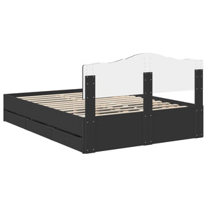 Sängram med låda med huvudgavel Svart 160 x 200 cm Ingenjörsträ