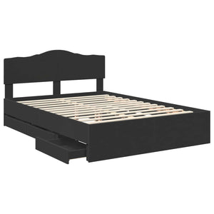 Sängram med låda med huvudgavel Svart 150 x 200 cm Ingenjörsträ