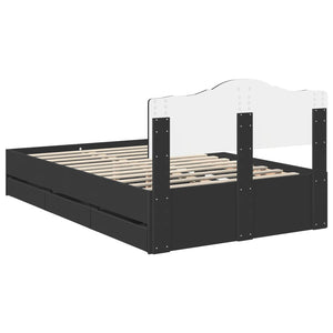 Sängram med låda med huvudgavel Svart 120 x 200 cm Ingenjörsträ