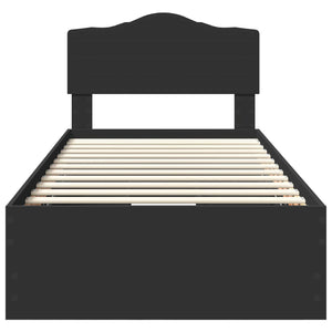 Sängram med låda med huvudgavel Svart 90 x 190 cm Ingenjörsträ