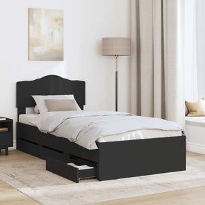 Sängram med låda med huvudgavel Svart 75 x 190 cm Ingenjörsträ