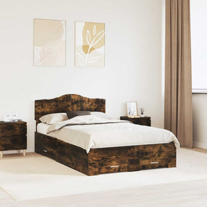 Sängram med huvudgavel Rökt ek 135 x 190 cm Konstruerat trä