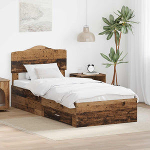 Sängram med huvudgavel Gammalt trä 90 x 190 cm Konstruerat trä