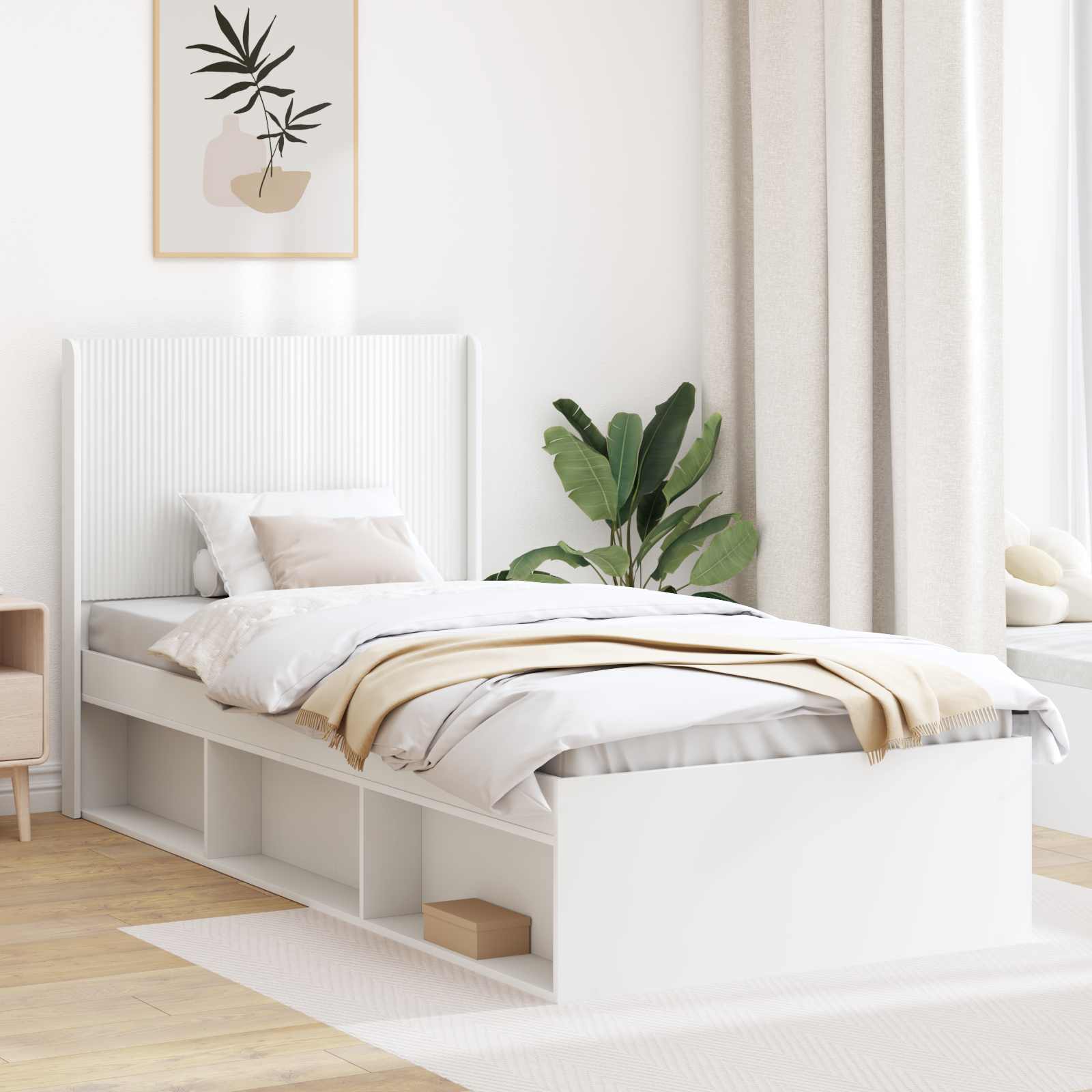 Sängram med förvaring och huvudgavel Vit 90 x 200 cm