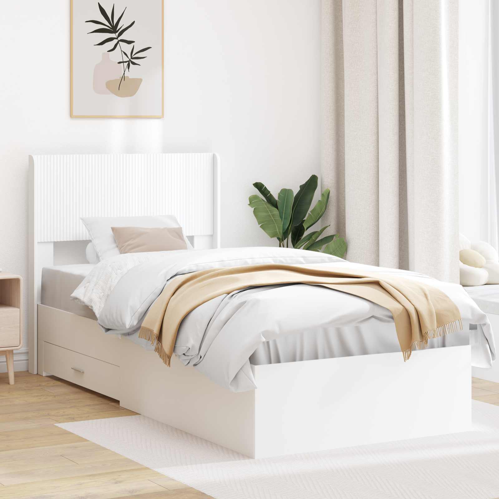 Sängram med förvaring och huvudgavel Vit 90 x 190 cm