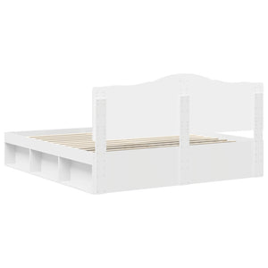 Sängram med huvudgavel Vit 200 x 200 cm Massiv furu