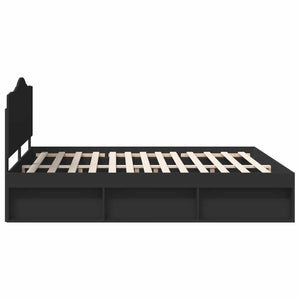 Sängram med huvudgavel Svart 200 x 200 cm Massiv furu