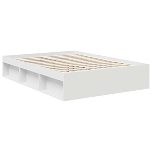 Sängram med huvudgavel Vit 135 x 190 cm Massiv furu