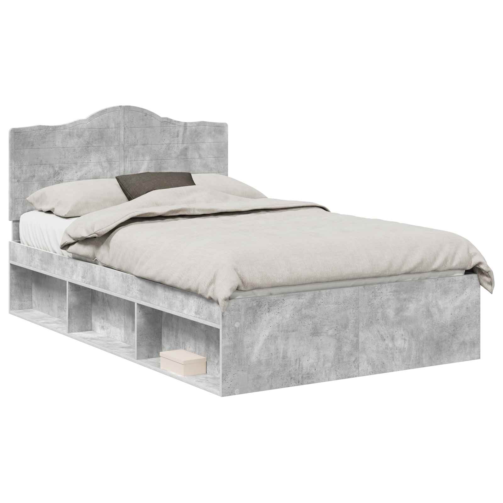 Sängram med huvudgavel Betonggrå 135 x 190 cm Massiv furu