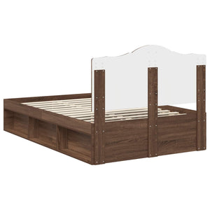 Sängram med huvudgavel Brun Ek 120 x 190 cm Massiv furu