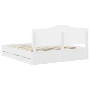 Sängram med låda med huvudgavel Vit 200 x 200 cm Ingenjörsträ