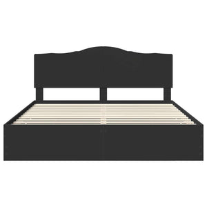 Sängram med låda med huvudgavel Svart 180 x 200 cm Ingenjörsträ