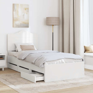 Sängram med låda med huvudgavel Vit 98,5 x 200 cm Ingenjörsträ