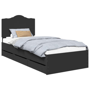 Sängram med låda med huvudgavel Svart 100 x 200 cm Ingenjörsträ