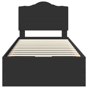 Sängram med låda med huvudgavel Svart 100 x 200 cm Ingenjörsträ