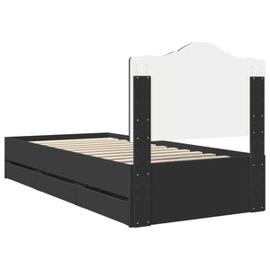Sängram med låda med huvudgavel Svart 90 x 200 cm Ingenjörsträ