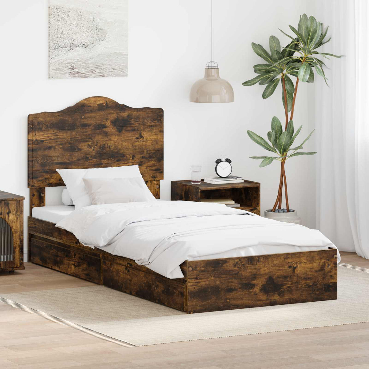 Förvaringssäng med låda Rökt ek 90 x 190 cm Konstruerat trä