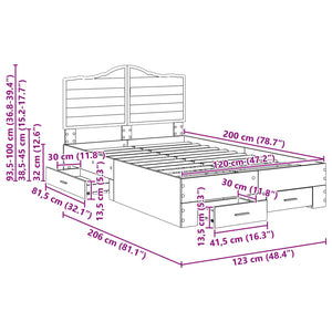 Sängram med huvudgavel Rökt ek 120 x 200 cm Konstruerat trä