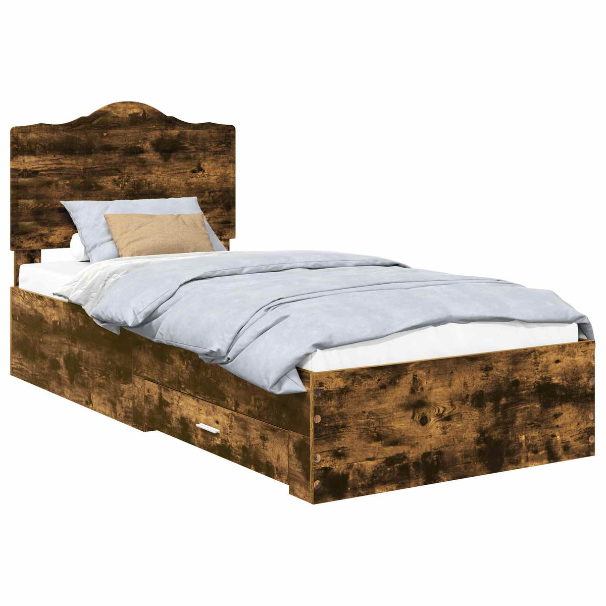 Sängram med låda Rökt ek 90 x 190 cm Konstruerat trä