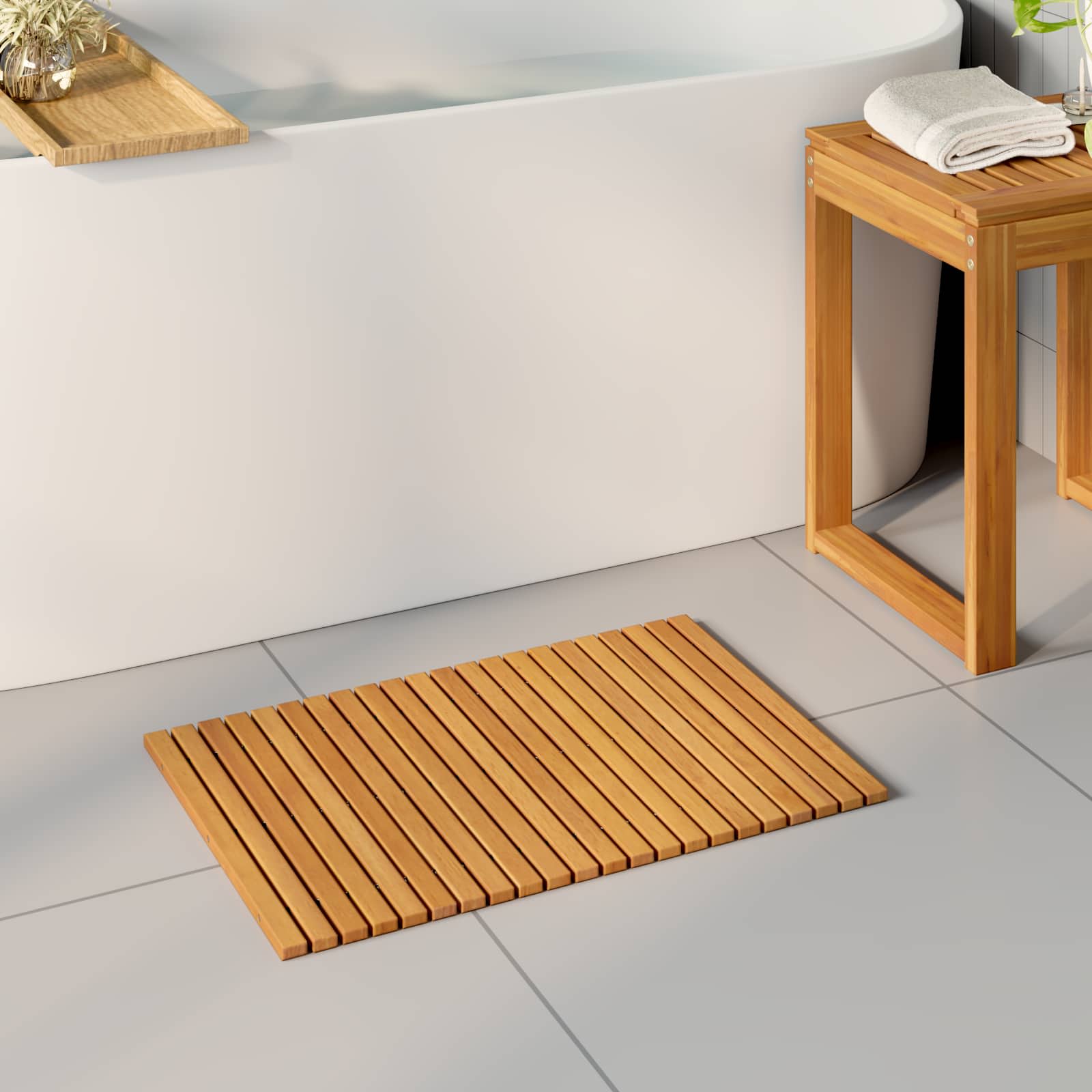 Badmatta Naturlig 60 x 40 cm Massivt Akaciaträ