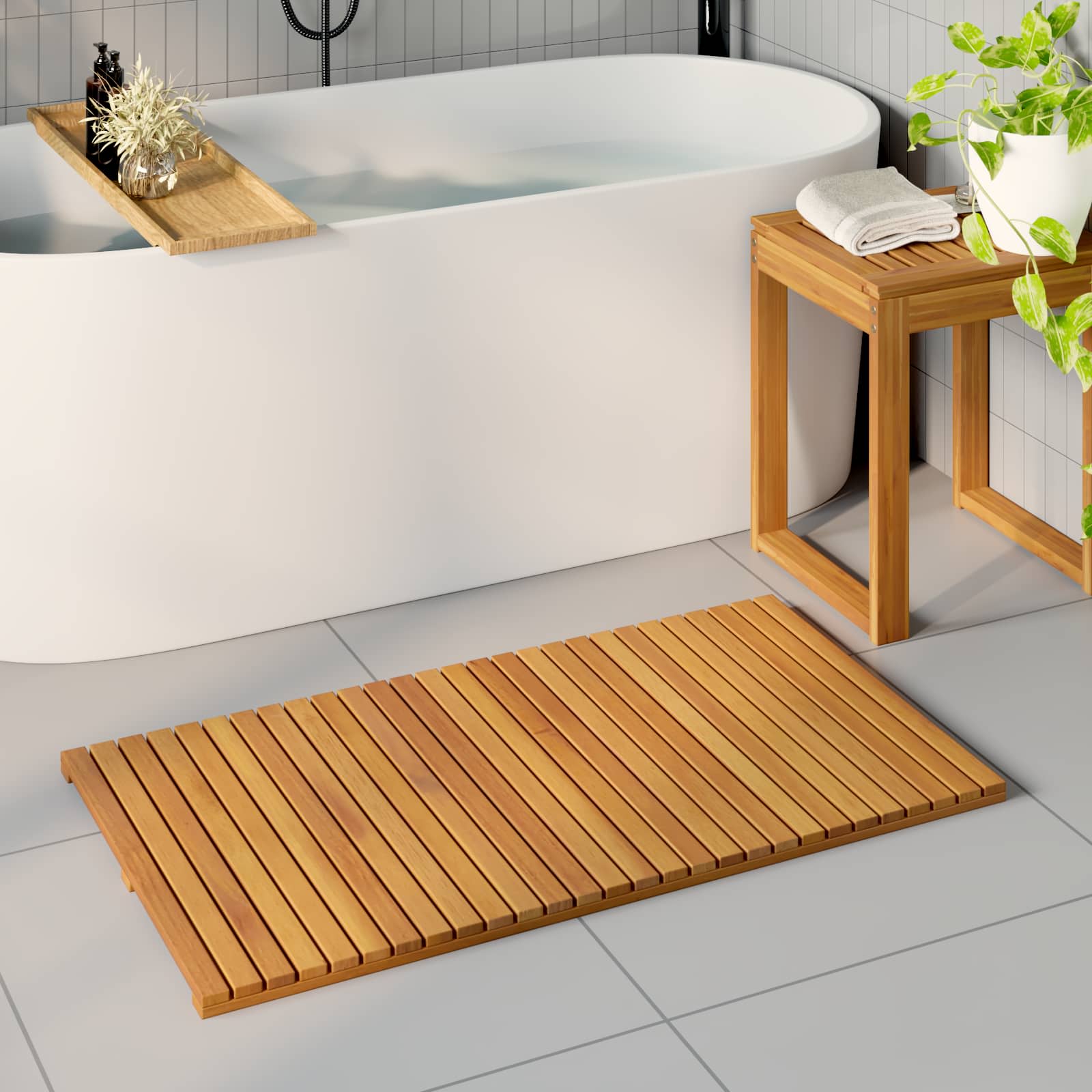 Badmatta Naturlig 100 x 55 cm Massivt Akaciaträ