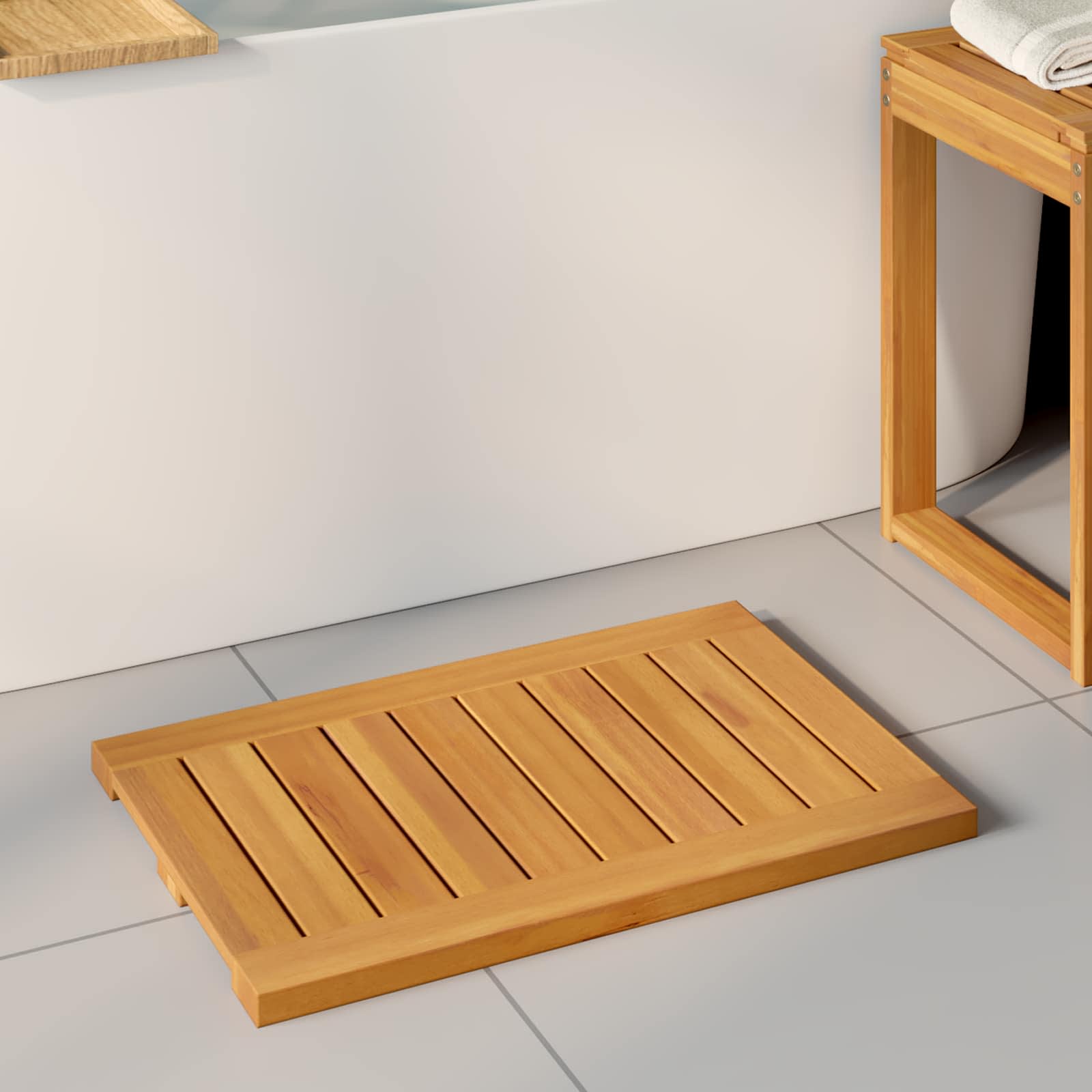 Badmatta 2 st Naturlig 60 x 40 cm Massivt Akaciaträ