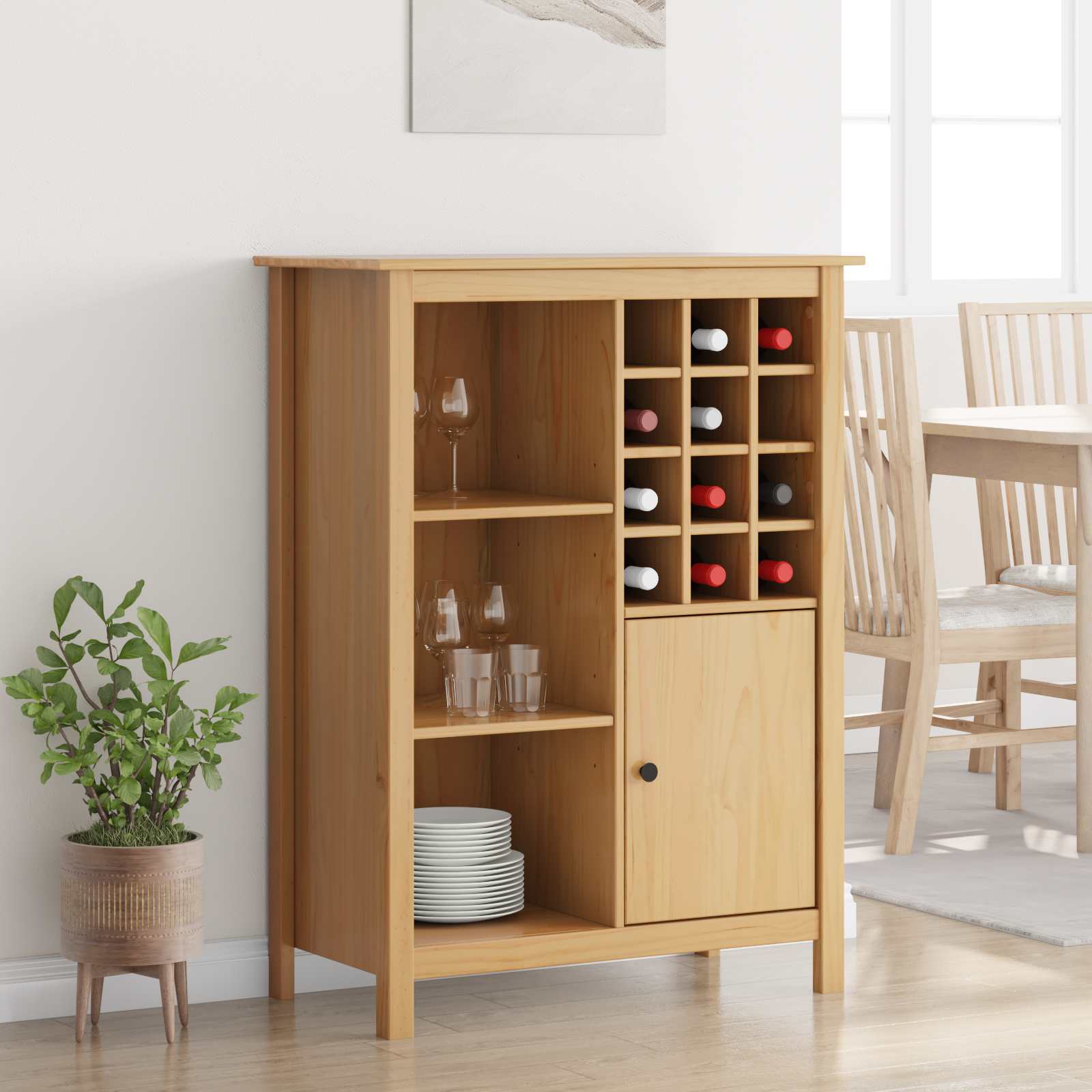 Vinskåp HILL Honung brun 79,5 x 40 x 107,5 cm Massiv furu