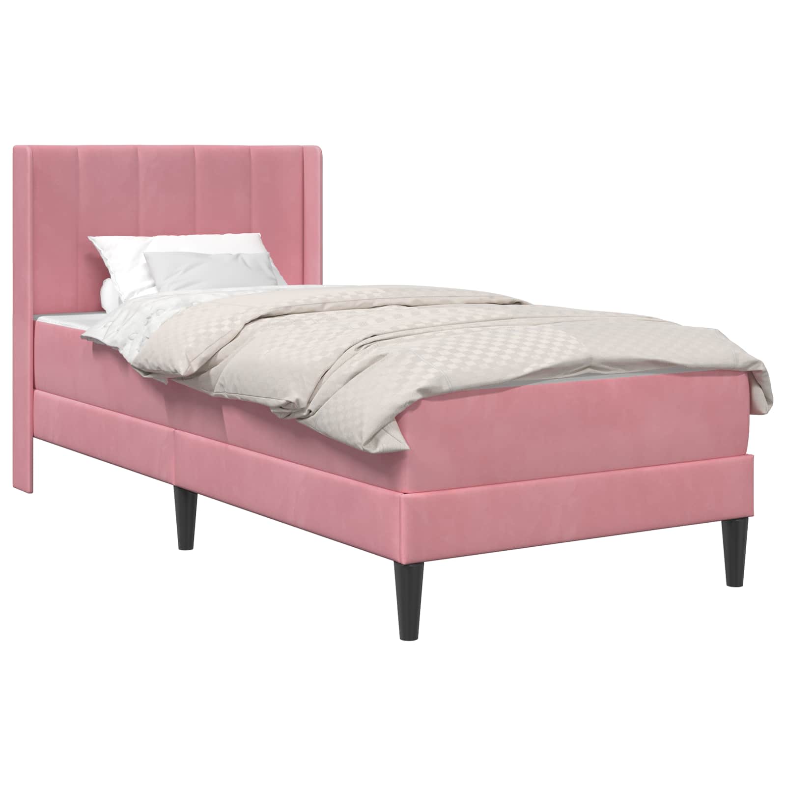 Sängram med madrass med huvudgavel Rosa 80 x 200 cm Sammet