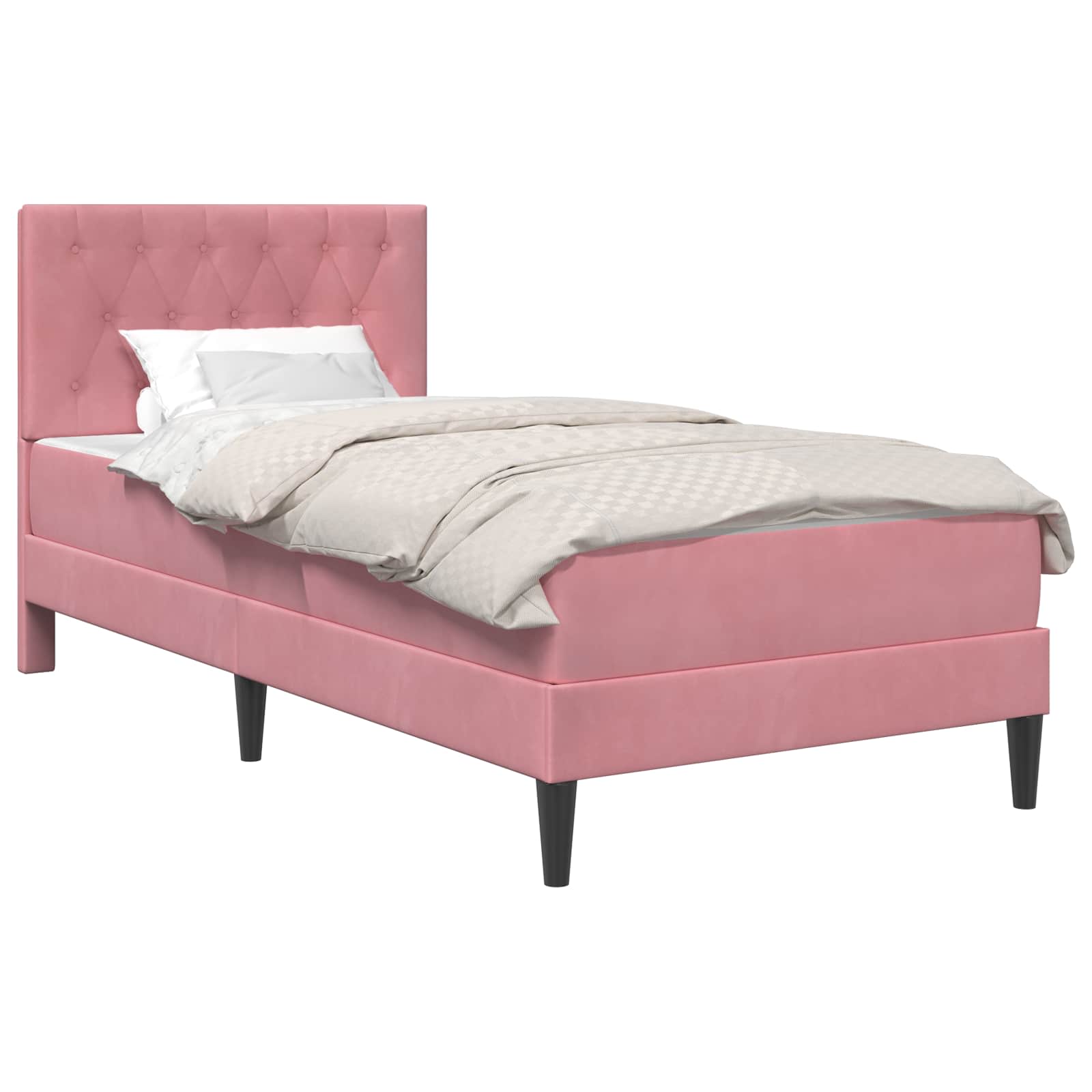 Sängram med madrass med huvudgavel Rosa 100 x 200 cm Sammet