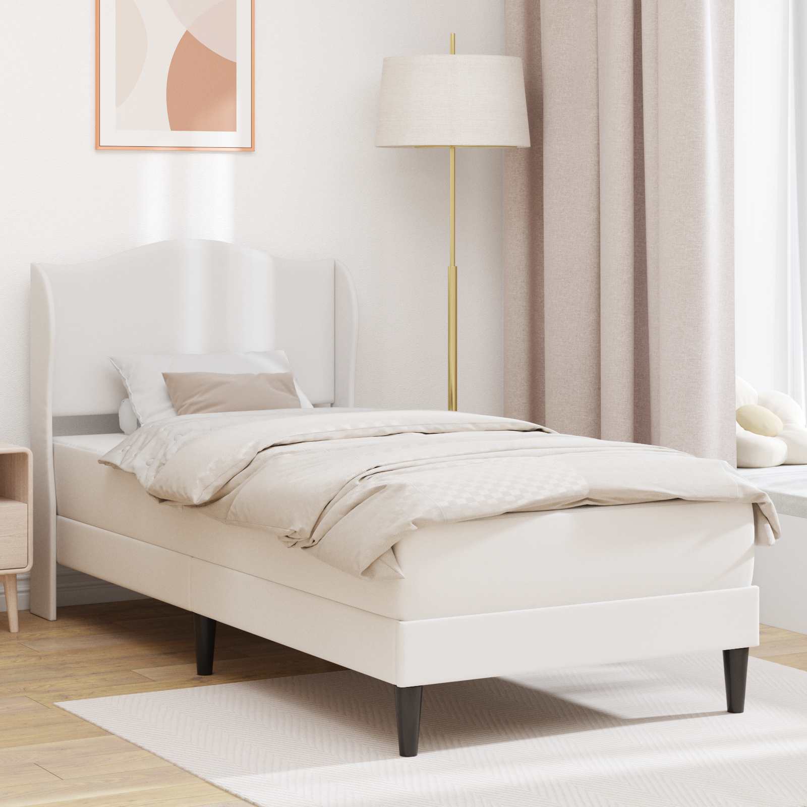Sängram med huvudgavel Vit 90 x 190 cm Konstläder
