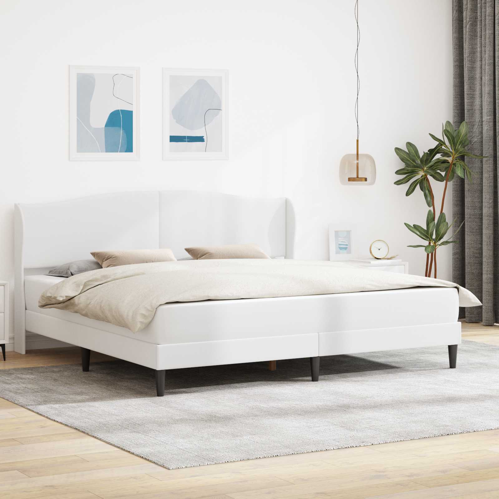 Sängram med huvudgavel Vit 180 x 200 cm Konstläder