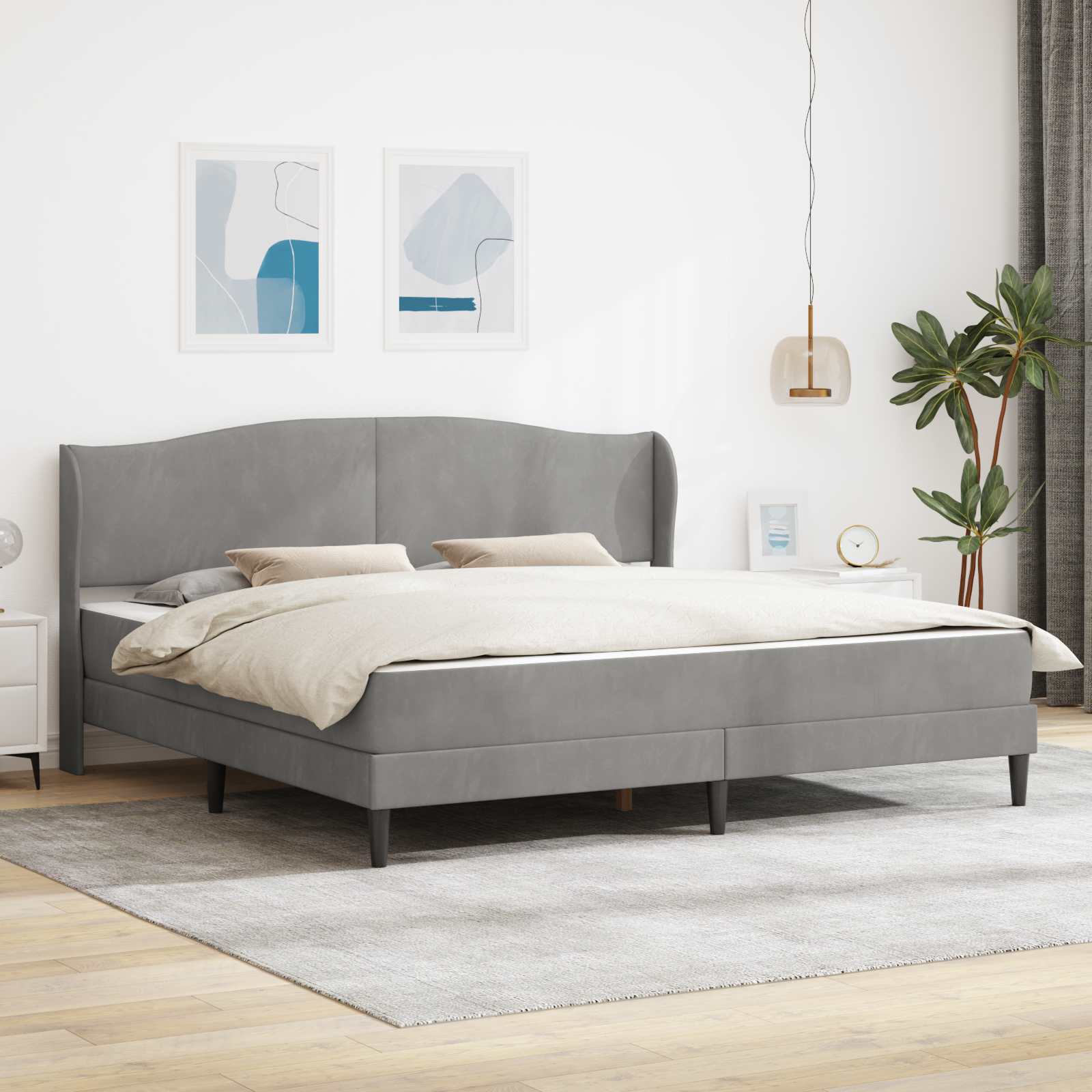 Sängram med huvudgavel Ljusgrå 180 x 200 cm Sammet