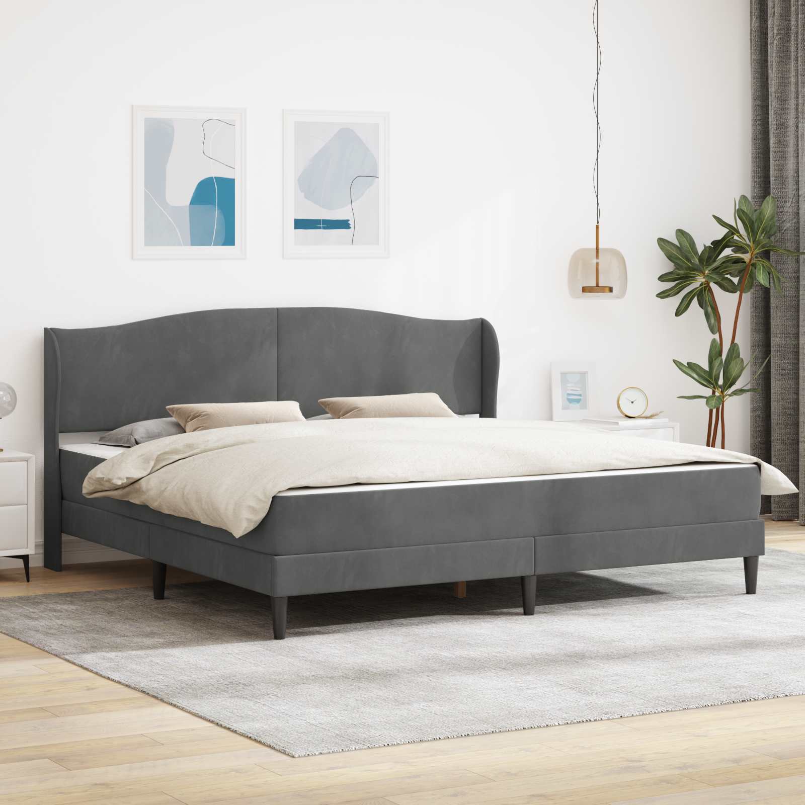 Sängram med huvudgavel Mörkgrå 180 x 200 cm Sammet