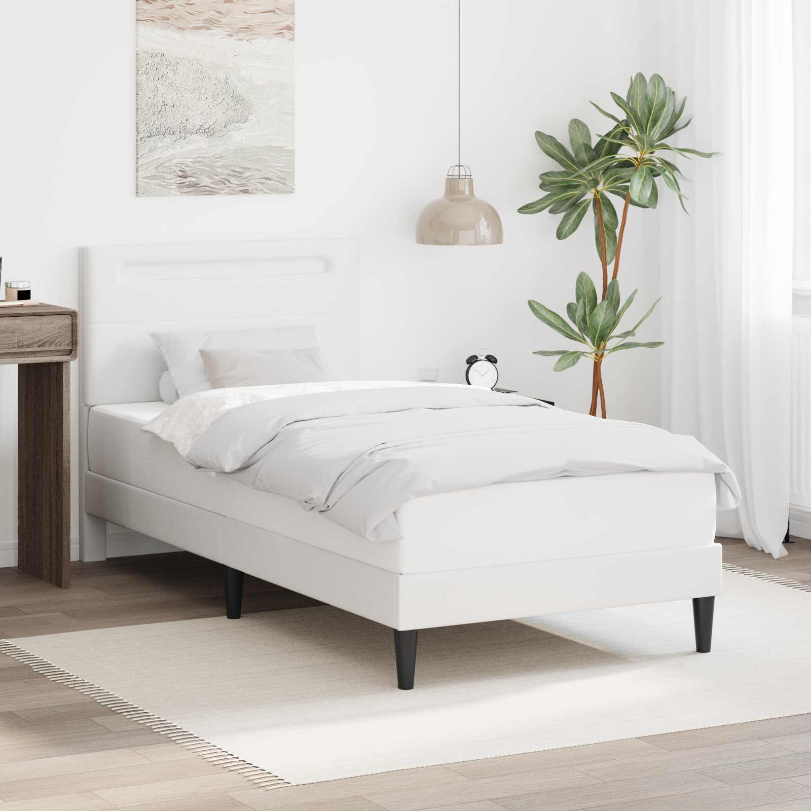Sängram med LED-ljusslingor Vit 90 x 190 cm Konstläder