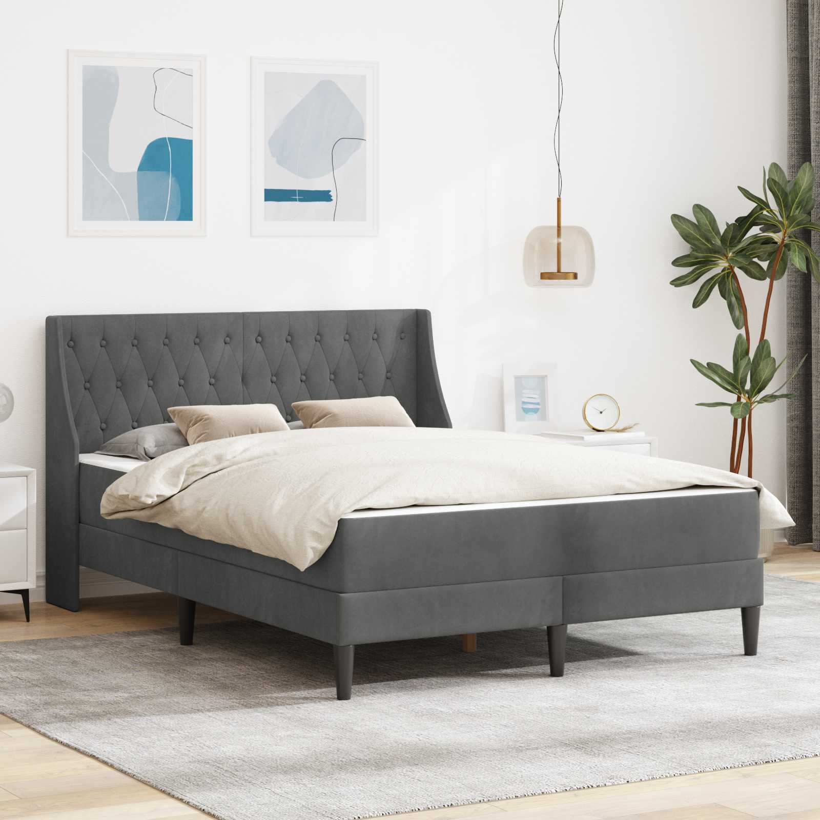 Sängram med madrass med madrass Mörkgrå 137 x 190 cm Sammet