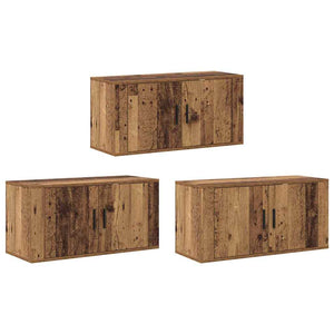 Väggmonterad TV-byrå Set 3 pcs Gammalt trä 80 x 34,5 x 40 cm