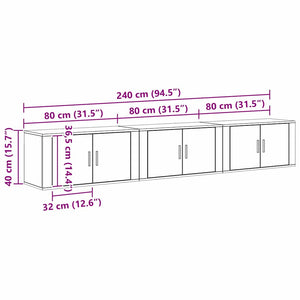 Väggmonterad TV-byrå Set 3 pcs Svart Ek 80 x 34,5 x 40 cm