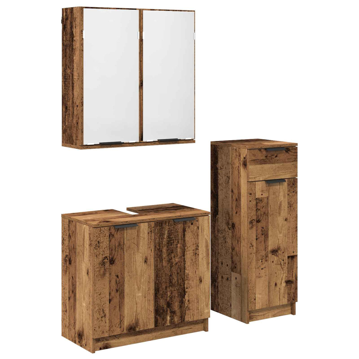 Badrumsmöbelset 3 st Gammalt trä 64,5 x 33,5 x 59 cm