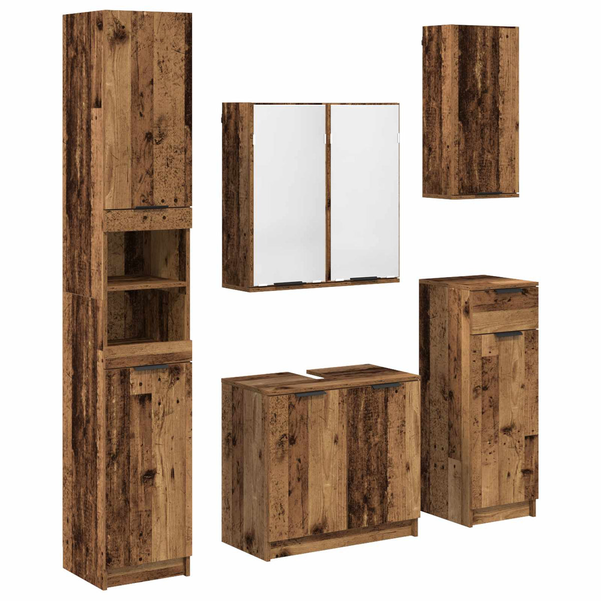 Badrumsmöbelset 5 st Gammalt trä 64,5 x 33,5 x 59 cm