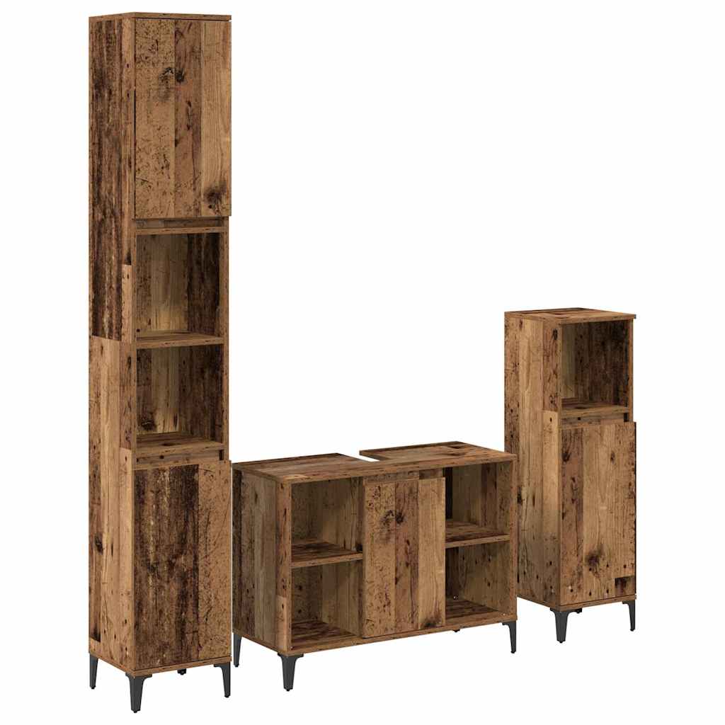 Badrumsmöbelset med hylla 3 pcs Gammalt trä Konstruerat trä