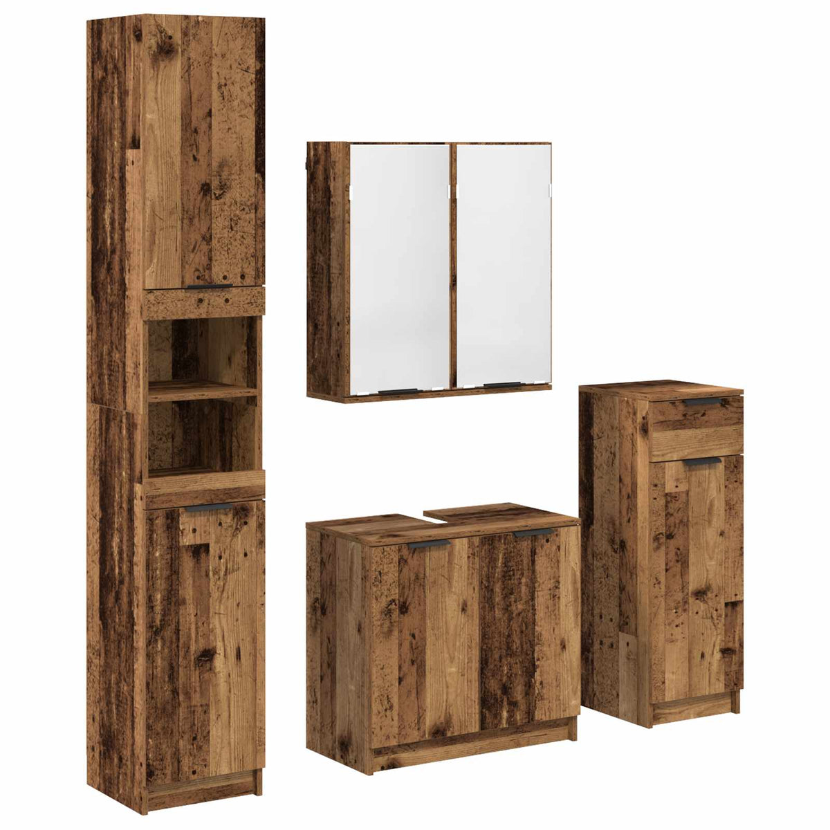 Badrumsmöbelset 4 st Gammalt trä 64,5 x 33,5 x 59 cm