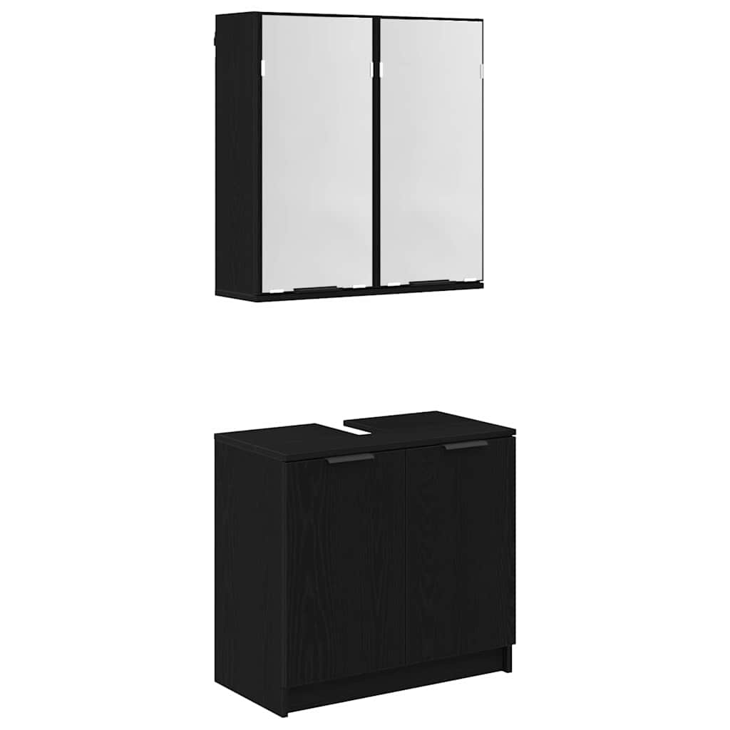 Badrumsskåpsset 2 st Svart Ek 64,5 x 33,5 x 59 cm