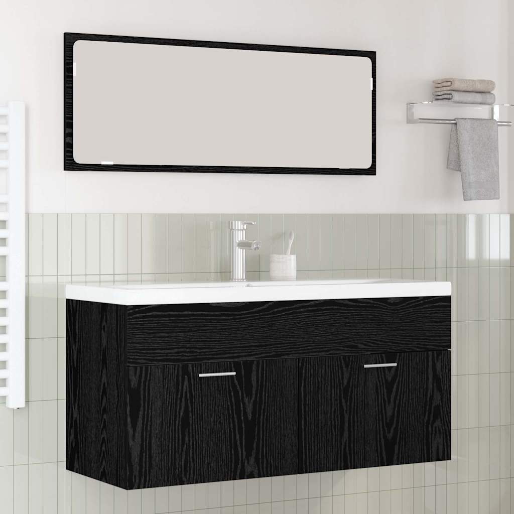 Badrumsskåp Svart Ek 100 x 38,5 x 46 cm Konstruerat trä