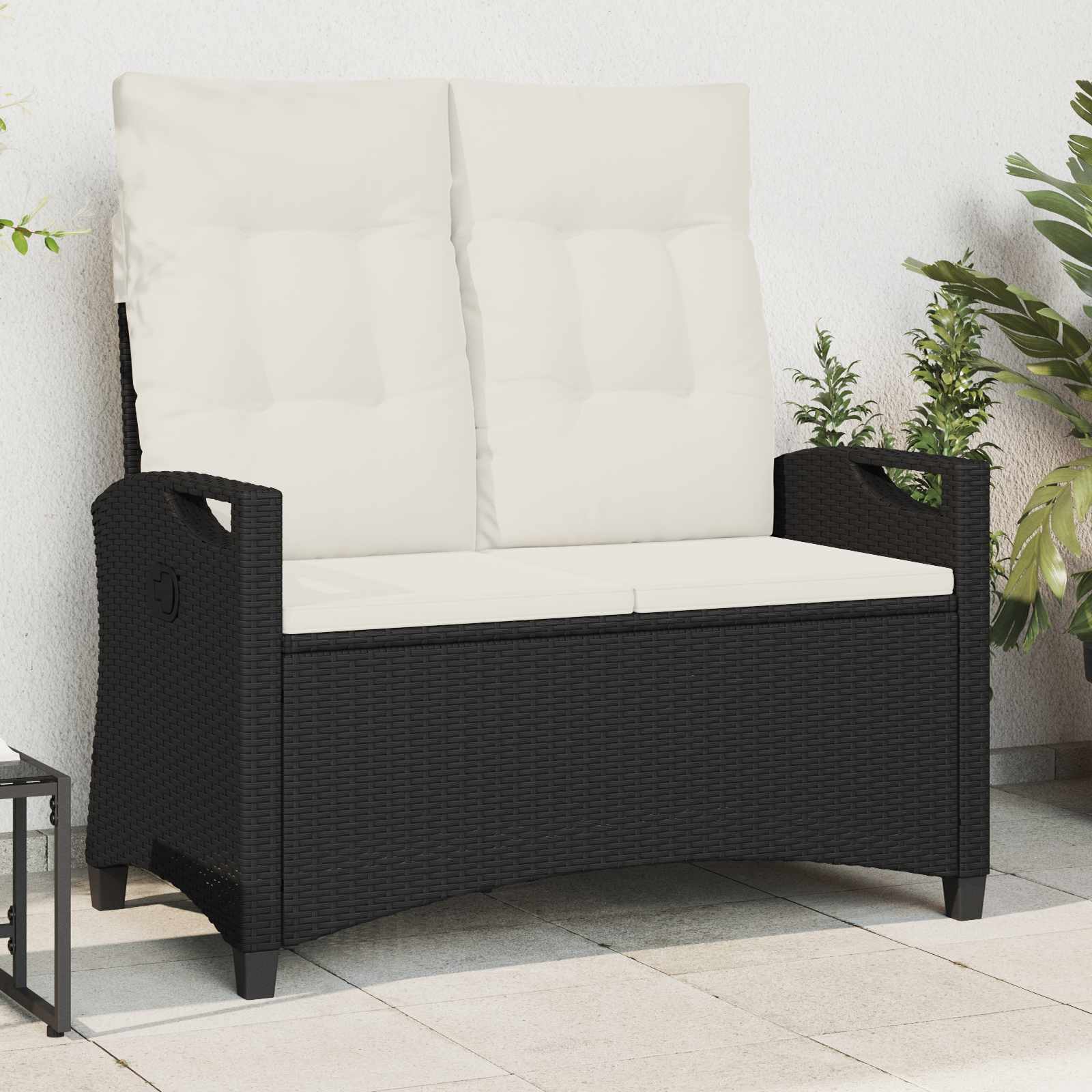 Trädgårdsbänk med kudde Svart och kräm 105 x 60 x 112 cm