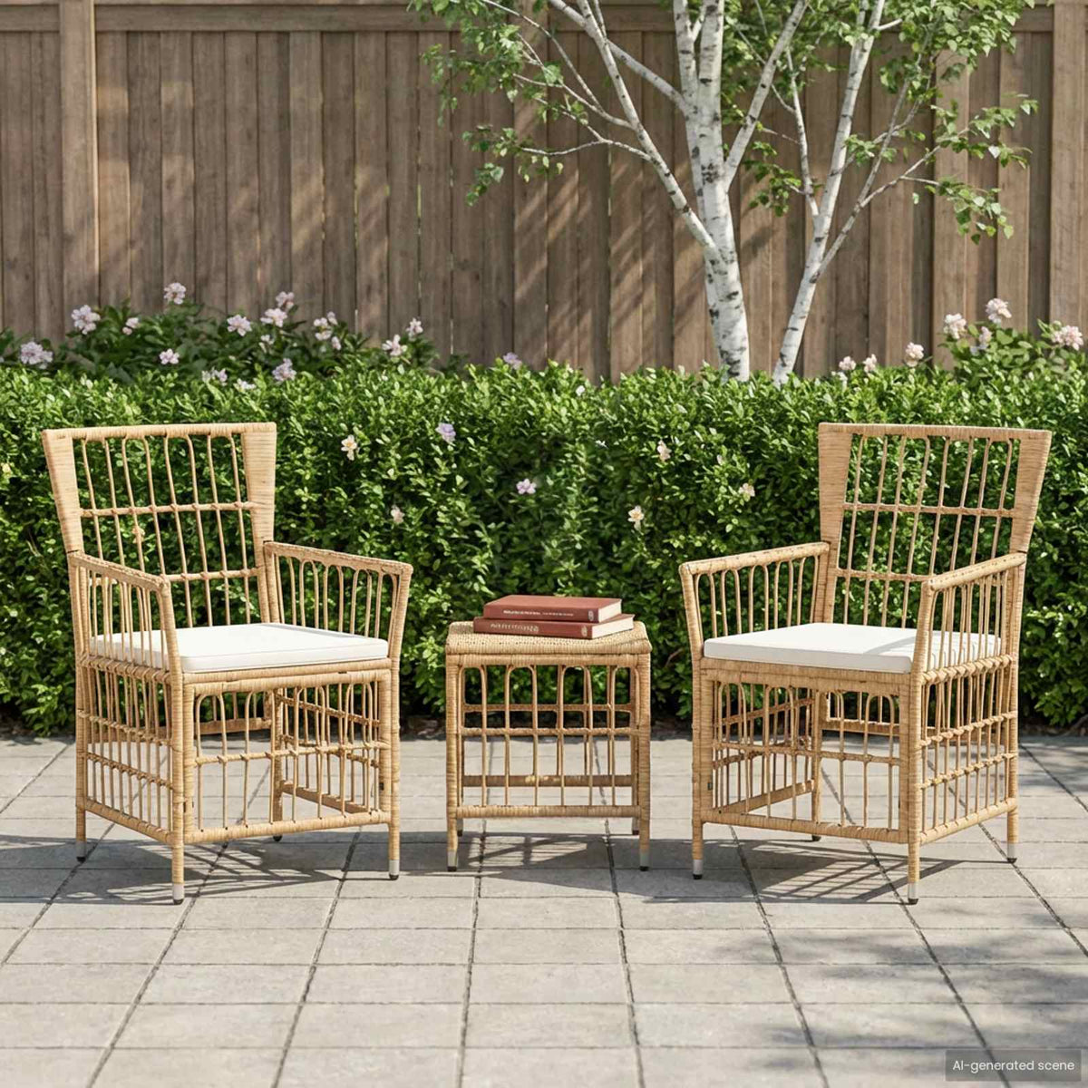 Trädgårdsstolar 2 st Naturlig PE rattan, Stål och Polyester Tyg