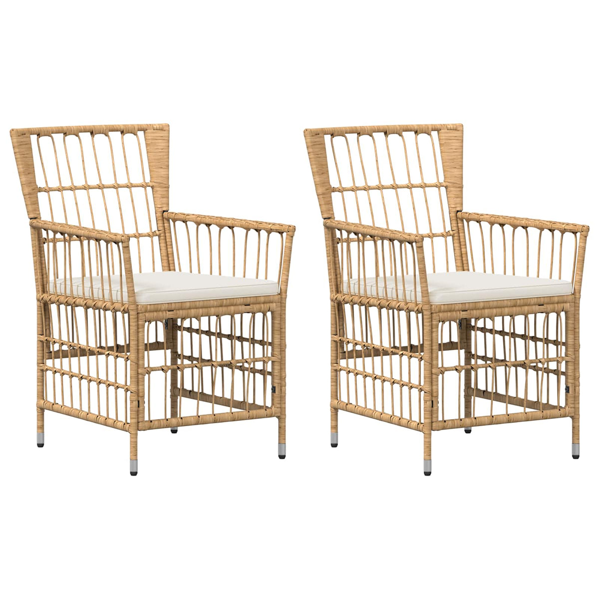 Trädgårdsstolar 2 st Naturlig PE rattan, Stål och Polyester Tyg