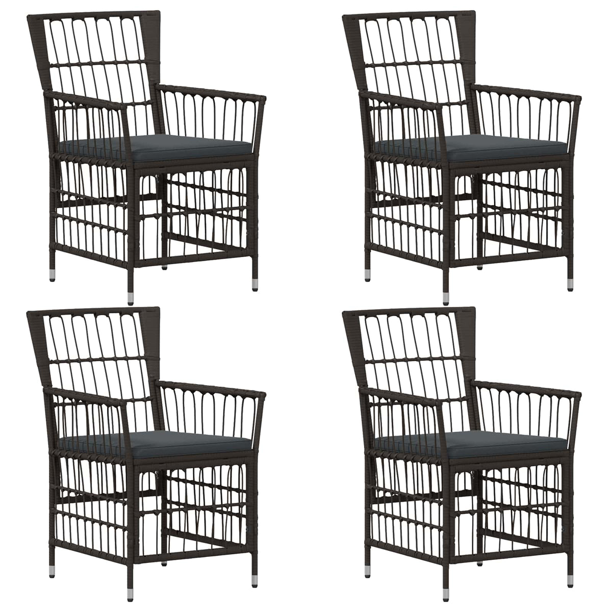 Trädgårdsstolar 4 st Svart PE rattan, Stål och Polyester Tyg