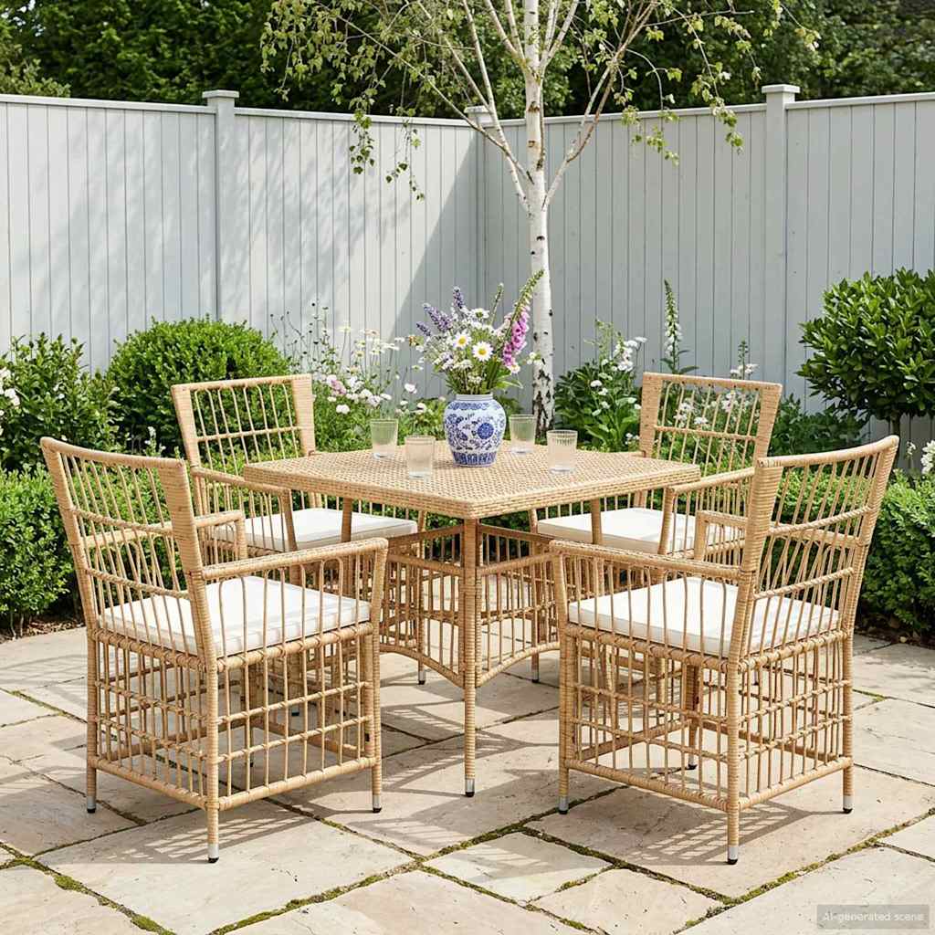 Trädgårdsstolar 4 st Naturlig PE rattan, Stål och Polyester Tyg